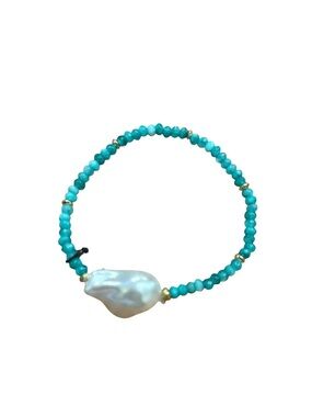 Aqua Beaded Bracelet with Baroque Pearl NWT
